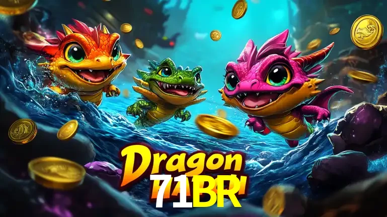 Arte promocional do jogo Dragon Hatch com três adoráveis dragões bebês nadando entre moedas de ouro, um dos slots mais divertidos para jogar no cassino 71BR.